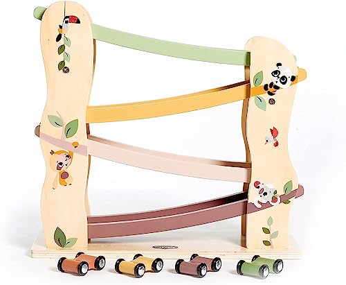 Tiny Love Pista Macchinine Legno, piste macchinine per bambini con 4 macchinine in legno, giocattolo in legno per bambini da 18+ mesi, collezione Boho Chic
