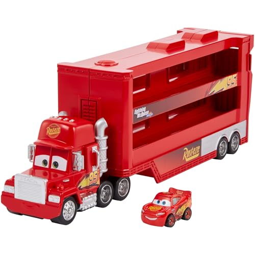 Mattel Disney Pixar CARS - Mack Mini Racers Trasportatore, include mini veicolo die-cast di Saetta McQueen, trasporta fino a 18 mini veicoli da corsa, giocattolo per bambini, 4+ anni, GNW34