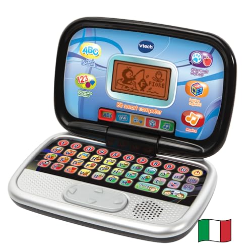 VTech Bit Smart Computer Nero, Computer Interattivo per Bambini, Computer con Mouse ed Effetti Luminosi, Comoda Maniglia, Gioco Bambino con Animali e Forme, Lingua Italiana, Batterie Incluse, 3-7 Anni