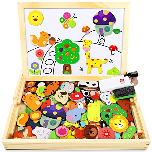 Jojoin 110 PCS Puzzle Magnetico Legno - Lavagna Animali Giocattolo per Bambini - Giochi Montessori - Educativi Puzzle Regalo Bambini Bambino 3 Anni