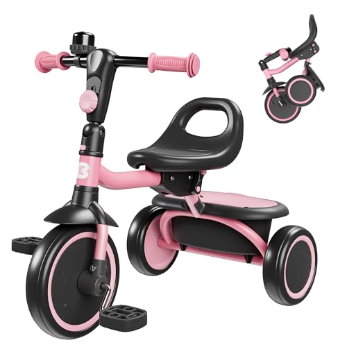 besrey Tricicli per bambini dai 18 mesi ai 5 anni, triciclo per bambini, tricicli regalo per bambini da 2 a 5 anni, regalo e giocattoli per ragazzi e ragazze, trike per bambini, rosa