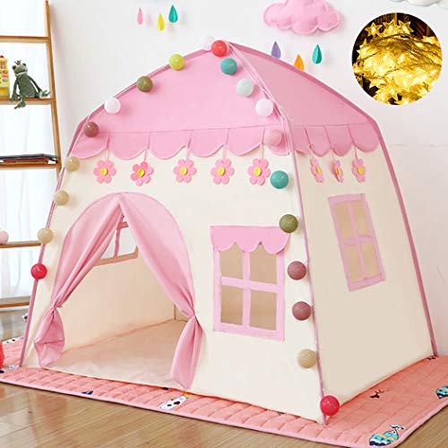 GEIwenle Tenda da gioco per bambini con luci a stella, tenda da gioco per bambini, per interni ed esterni, giocattolo per compleanno, regalo di Natale (rosa)