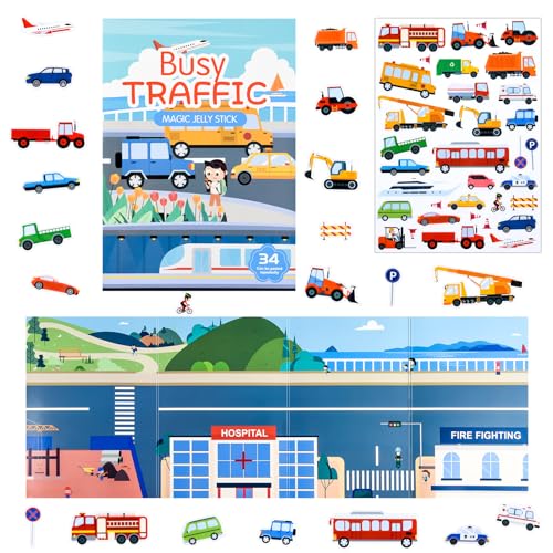 ASTARON Libro di adesivi di veicoli per bambini, adesivi impermeabili riutilizzabili per veicoli, attività di aereo e giocattoli da viaggio per bambini