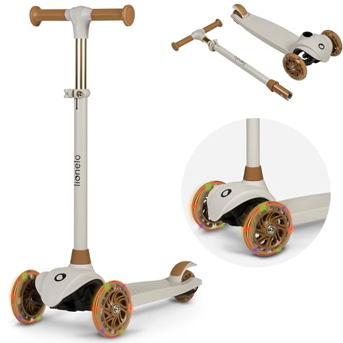 Lionelo Jessy Monopattino Evolutivo per Bambini 3+ anni fino a 50kg Scooter con ruote LED Pedana antiscivolo Freno d'Acciaio Regolabile in 4 Altezze Monopattino bambini Leggero 2.3kg
