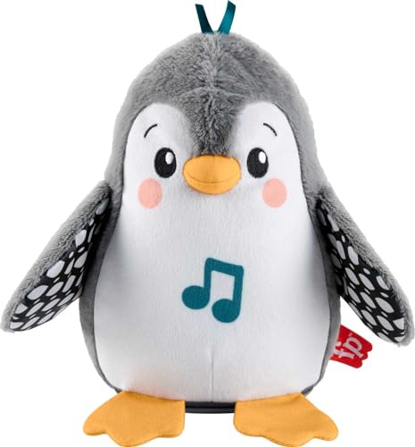 Fisher-Price - Pinguino Dolci Coccole, peluche sensoriale con musica e ali che si muovono, per il gioco interattivo da distesi sul pancino, giocattolo per bambini, 0+ anni, HNC10