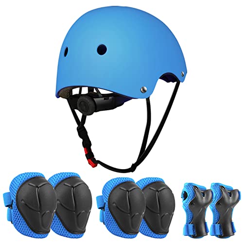 Jim's Store Bambini Set di protettivi Sportivi, 7PCS Ginocchiere Gomiti Polso Casco Set Protettivo per All'aperto Pattinaggio a Rotelle Pattini in Linea Andare con Lo Skateboard Ciclismo (Blu)
