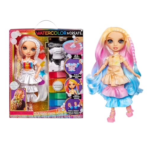 Rainbow High Watercolour & Create DIY Fashion Doll Con Acquerelli Lavabili E Kit Tie-Dye - Occhi Marroni, Capelli Arricciati, Top E Scarpe Extra - Colora, Crea, Gioca, Risciacqua E Ripeti - Età 4-12+