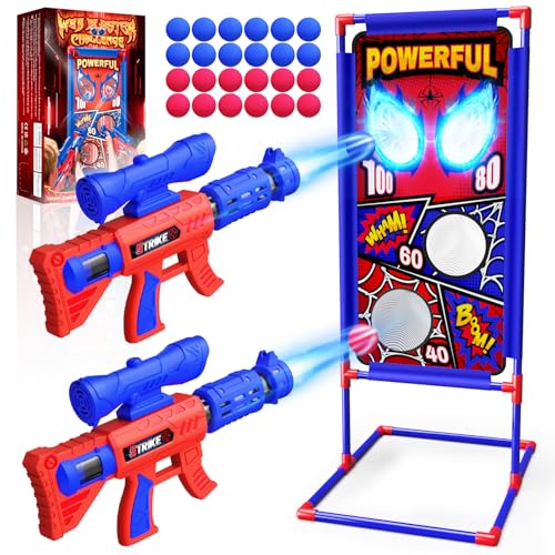 Tiro Bersaglio Giochi Bambino 3-12 Anni, 2 Pistole Air con Mira|4 Bersagli|24 Palline Schiuma, Spider Giocattolo Gioco Bambini 4 5 6 7 8 9 Anni Giochi Bimbo Regalo Bambino 3-10 Anni Maschio di Natale