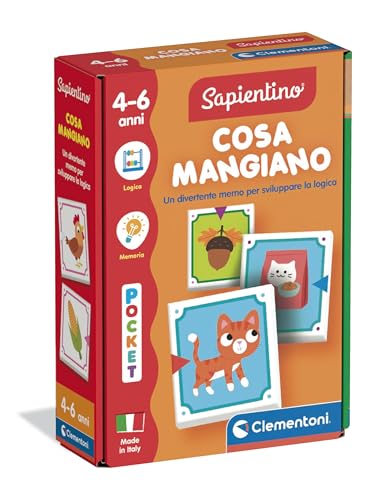 Clementoni Sapientino - Cosa Mangiano?, Gioco Educativo per Bambini 4-6 Anni con Flashcards Memory per Associare Animali e Cibi, Stimola la Logica, Made in Italy, Lingua Italiana, 16863