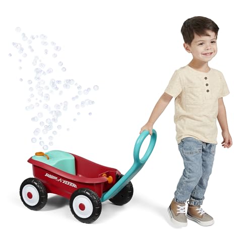 Bubble Buddy carretto Radio Flyer, macchina per bolle di sapone per bambini, carretto rosso con ruote, età 1-4 anni