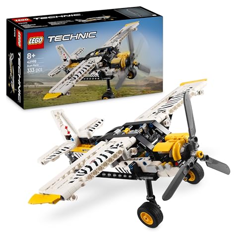 LEGO Technic Aereo Bush, Aeroplano Giocattolo da Costruire, Giochi per Bambini e Bambine da 8 Anni, Modellino di Veicolo con Elica Rotante, Ali Regolabili, Motore a Pistoni a 4 Cilindri 42198