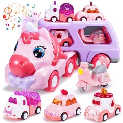 EUCOCO Camion Giocattolo per Bambini, Unicorno Bambina, Macchinine per Giochi da 2-6 Anni, Cars
