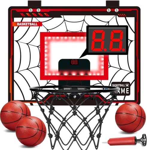 POPERFUN Canestro Basket da Camera, Canestro Basket Bambini con LED, Mini Canestro Basket con Elettronico Punteggio Record e 3 Palline per Ragazzi Ragazze 5-12 Anni, Regalo di Natale per Compleanno