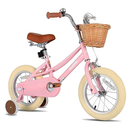 JOYSTAR 14 pollici bicicletta per bambini con ruota di allenamento e cestini, bicicletta per bambini per 3-5 anni ragazze, Rosa