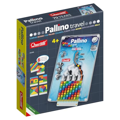 Quercetti Pallino Travel, Giochi Bambini 4 Anni Fino agli 8, Gioco di Strategia con Palline Colorate per Bambini, Schede e Mosaico, Giochi Educativi 4 Anni, Made in Italyc