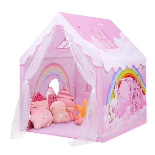 Tenda da Gioco per Bambini, Casetta dei Giochi per Interni ed Esterni, Grande Castello da Principessa per Ragazze con Finestra e Borsa, Tenda per Bambini Regalo di Compleanno 120×100×130 cm, Unicorno
