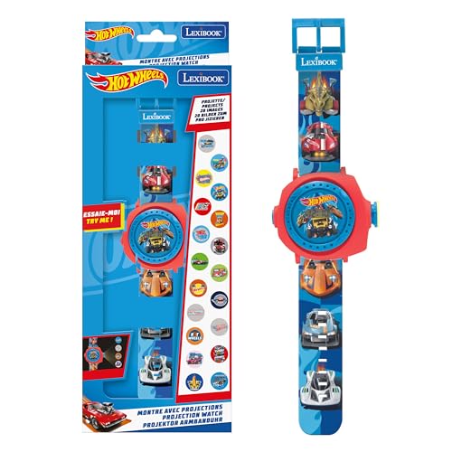 Lexibook, Hot Wheels, Orologio da proiezione regolabile con schermo digitale, 20 immagini Hot Wheels, per bambini, Blu, DMW050HW