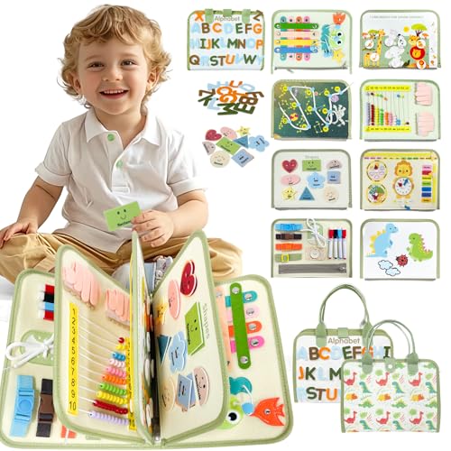 Sumtoco Busy Board Montessori Giochi 1 2 3 4 Anni, Giochi Bambini 2 Anni, Libro Montessori Interattivo, Pannello Sensoriale Bambini, Quiet Book, Regalo di Compleanno Bimbo Ragazzo Bambina
