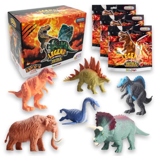 Sbabam FUNNY BOX Legend of Animals Master of Jurassik, Dinosauri per Bambini Grandi e Allungabili, 3 Pz, Giochi per Bambini da Edicola con T-Rex Triceratopo e Altri - Animali Giocattolo Regalo Bambino