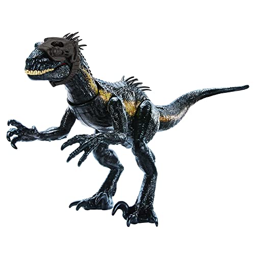 Mattel Jurassic World - Indoraptor Cerca e Attacca, con attrezzatura di tracciamento e 3 funzionalità di attacco, giocattolo per bambini, 4+ anni, HKY12