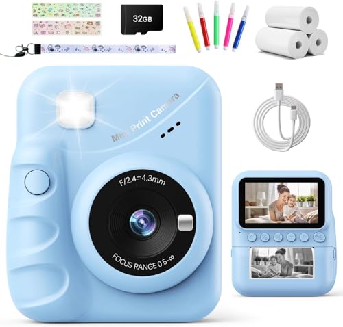 TIATUA Macchina Fotografica Bambini Istantanea, 3.0 Pollici 48MP Fotocamera Digitale Bambini con 32GB Scheda & Papier Photo, Regalo di Natale per Bambin i dai 3-12 Anni