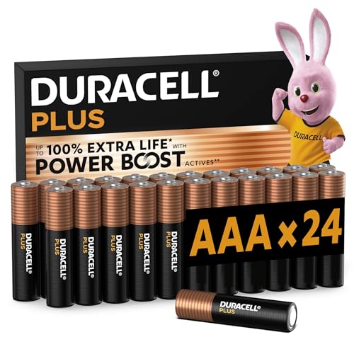 DURACELL Batterie Plus AAA (Confezione da 24) – Batterie Alcaline da 1,5 V – Fino al 100% di durata extra con Attivi POWER BOOST – Affidabilità per i dispositivi di utilizzo quotidiano - LR03 MN2400