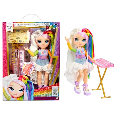 Rainbow High Junior High Rock Band - Amaya, Rainbow - Bambola Fashion di 23 cm con Tastiera, Personalizzabile con Adesivi, Snodata, Età: 4+