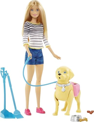 Barbie - A Spasso coi Cuccioli con Cagnolino Che Fa i Bisogni e Accessori, Multicolore, DWJ68