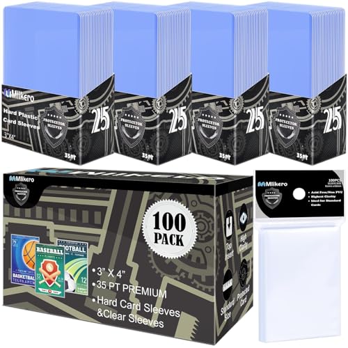 Mlikero 200 Bustine Protettive, Rigidi Card Sleeves Bustine Carte con Protezione UV, Protezione per le Carte Collezionabili, 3x4 Pollici (100 Sleeves Rigide + 100 Sleeves Trasparenti)