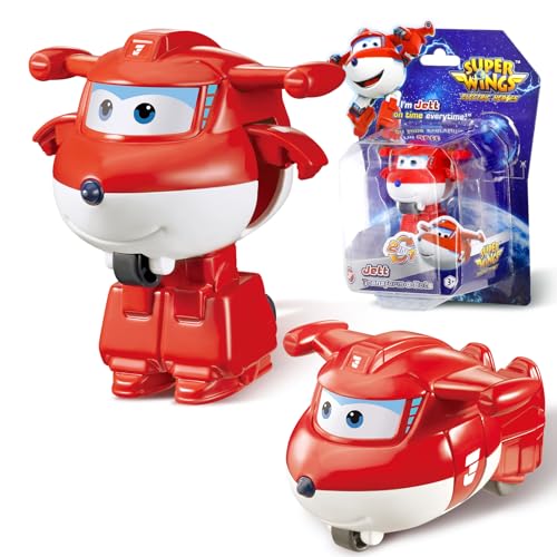 Super Wings Giocattoli Transforming Jett, Figura d'azione 2 in 1, Aereo robot giocattolo da 5 cm, giocattolo Transforming adatto a bambini e bambine dai 3 anni in su