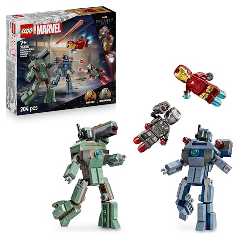 LEGO ǀ Marvel Iron Man & War Machine vs. Hammer Drones - Building Toy with 2 Minifigures & 2 Action Figures with Stud Shooters - Super Hero Gift for 7+ Year Old Boys - 76320