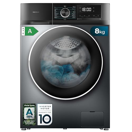 Cecotec Lavadora 8 Kg Carga Frontal Bolero Dresscode 8500 Inverter Steel A. 1900 W, 1400 rpm, Motor Inverter Plus, Bajo Consumo, 16 Programas, SteamMax, Delay Start, Acero