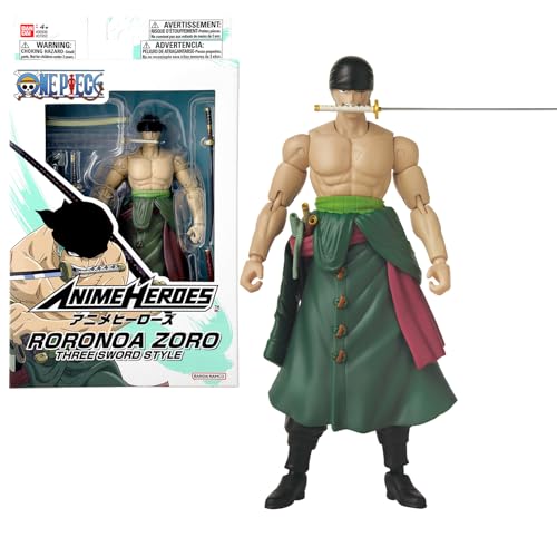 Bandai - Anime Heroes - Action Figure One Piece - Roronoa Zoro 17 cm Three Sword Style - Licenza Ufficiale One Piece - Action Figure Articolata Zoro 3 Spade - Giocattolo per Bambini dai 4 Anni - 37052