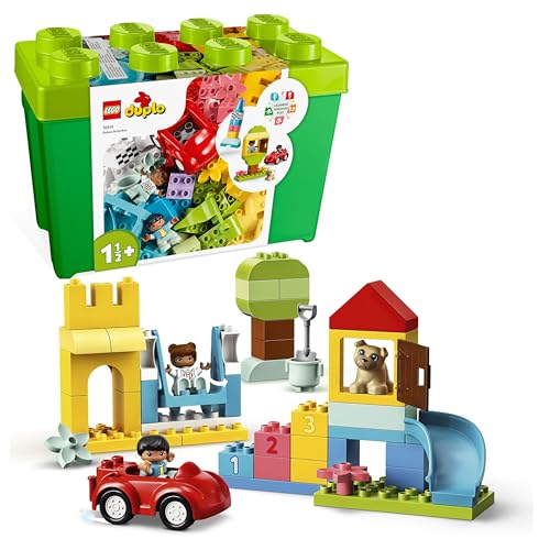 LEGO DUPLO Contenitore di Mattoncini Grande - Giochi per la Motricità Fine per Bambini e Bambine da 1+ Anni - Include una Macchina Giocattolo, Mattoncini Numerati, Figure di Animali e Scatola - 10914