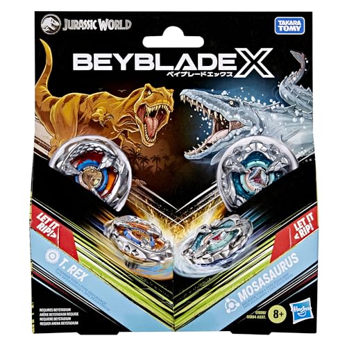 Hasbro Beyblade X in collaborazione con Jurassic World, T. Rex vs. Mosasauro, Confezione Multipla