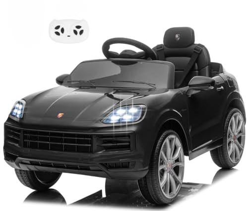 Porsche Cayenne Macchina Elettrica per Bambini 12V con Telecomando Cintura a 3 Punti Fari a Led Bluetooth Auto Elettrica Full Optional Nero