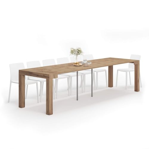 Mobili Fiver, Tavolo Consolle Allungabile First, 45(305) x90 cm, Rovere Rustico, fino a 14 posti, Consolle da ingresso e sala, Made in Italy