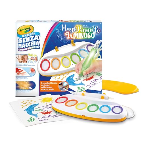 CRAYOLA Color Wonder MagiPennello Luminoso, Magic Light Brush, Set Pittura Senza Macchia, attività Creativa e Regalo per Bambini dai 3 Anni, 25-6000, Versione Italiana