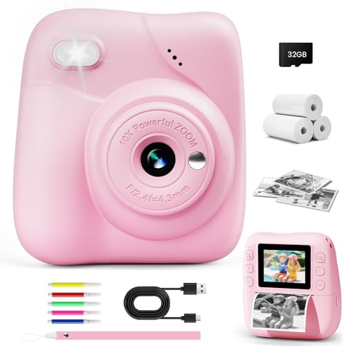 CAMCLID Macchina Fotografica Bambini Istantanea, 1080P HD Macchina Fotografica Istantanea 48MP con Scheda da 32 GB e 3 Rotoli di Carta da Stampa, Regalo per Ragazze Ragazzi da 3-12