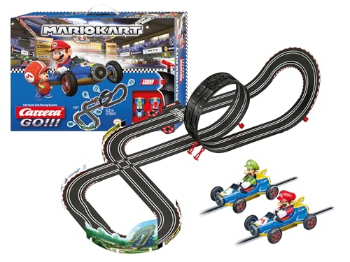 Carrera - 20062492 - GO!!! Mario Kart Mach 8 Set Pista da Corsa e Due Macchinine con Mario e Luigi, Gioco Adatto per Bambini dai 6 Anni, Multicolore