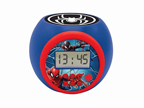 Lexibook, Spider-Man, Sveglia a proiettore con funzione snooze e sveglia, luce notturna con timer, schermo LCD, funzionamento a batteria, blu/rosso, RL977SP