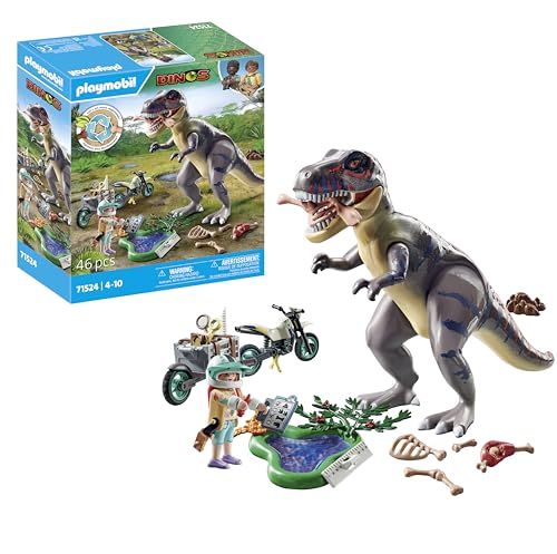 PLAYMOBIL Dinos 71524 sulle Tracce del T-Rex, emozionante Ricerca del Tyrannosaurus Rex, con Motocicletta, Fotocamera e Veri resti di Dinosauro, Giocattolo per Bambini dai 4 Anni in su