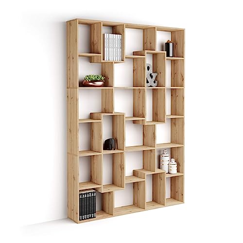 Mobili Fiver, Libreria M Iacopo (160,8 x 236,4 cm), Rovere Rustico, Libreria da Muro o Divisoria per Soggiorno, Ufficio, Made in Italy
