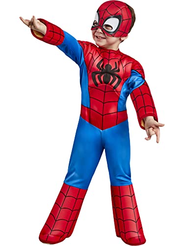 Rubie's Marvel: Spidey And His Amazing Friends Spider-Man Deluxe Costume, Mostrato, 2-3 Anni Unisex-Bambini e Ragazzi, Multicolore