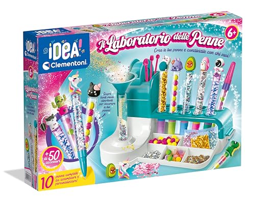 Clementoni Idea - Laboratorio delle Penne Personalizzate, Kit Creativo per Bambini 6+ Anni, con 50+ Accessori e 10 Penne Personalizzabili, Lingua Italiana, 18748
