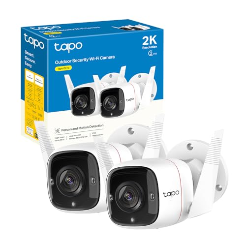 Tapo C310P2 Telecamera Wi-Fi Esterno UHD 3MP Telecamera IP di Sorveglianza, Visione Notturna fino 30m, Impermeabile IP66, 2 Vie Audio, Compatibile con Alexa, Contiene 2 Tapo C310