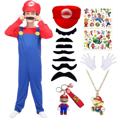 Kitimi Mari Costume Bambino, Super Costumi Cappelli e Barbe Guanti Portachiavi, Decorazione del Costume di Carnevale Halloween Cosplay per Ragazzi, Ragazze e Bambini Adulti(Bambini - Rosso,S)