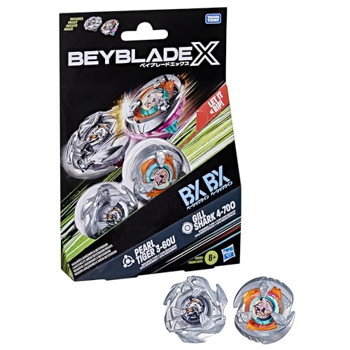Hasbro Beyblade X, Set Dual Pack, Gill Shark 4-70O BX e Pearl Tiger 3-60U BX