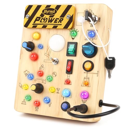 Joyreal Pannello Busy Board 2 Anno, Montessori Giochi in Legno con 19 LED, Giochi Educativi Regalo Bimbo 2 3 4 Anni, Sensoriale Bambini Montessori